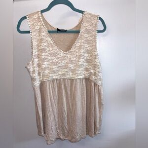 HEIMISH USA Lace Yoke Tank Top - Beige
